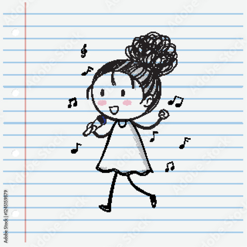 Joyful Singing Girl Sketch Illustration