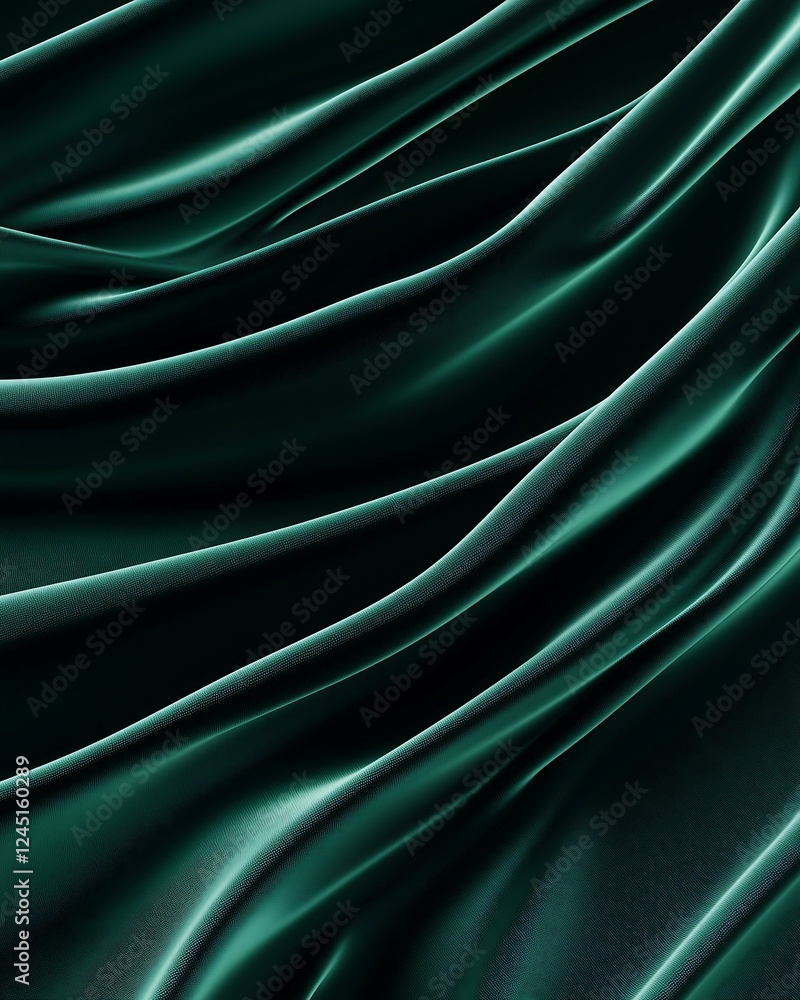 Obraz premium Background Concept Elegant green silk fabric draped in smooth, flowing textures and gentle waves.