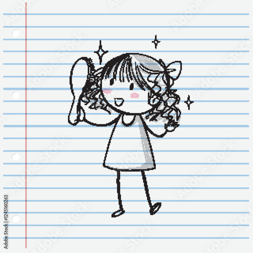Joyful Girl Brushing Her Hair