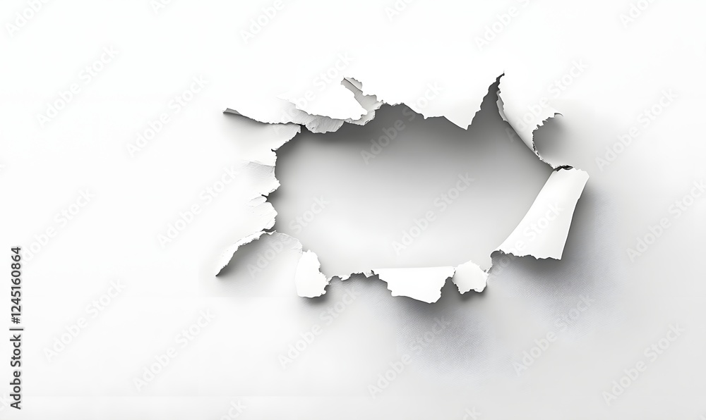 Obraz premium Torn hole in white paper; background is plain; design element
