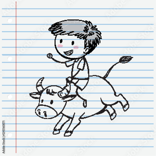 Child Riding a Bull Sketch