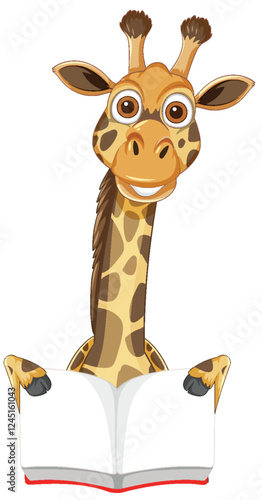 Giraffe Reading a Book Illustration
