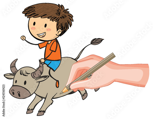 Child Riding a Cartoon Bull