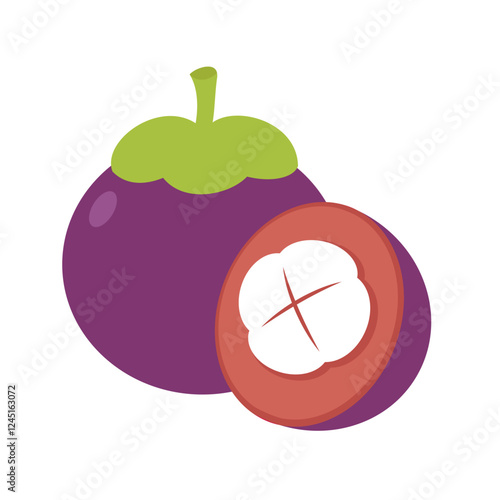 Cartoon Mangosteen Flat Design Illustration