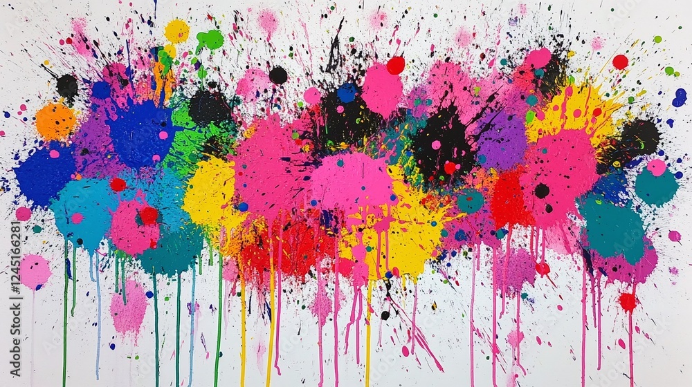 Fototapeta premium AI Generate A Dynamic Abstract Painting With Dripping Paint And Splattered Neon Colors