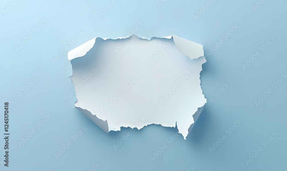 Torn paper hole on blue background; design template Torn paper hole on blue background; design template