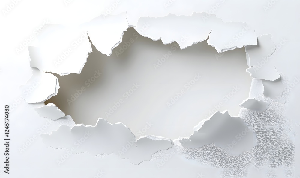 Obraz premium Torn paper hole, white background, copy space, design element, texture (1)