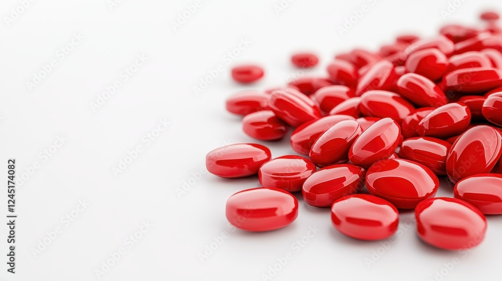 Vibrant red candies scattered on a white surface. Vibrant red candies scattered on a white surface.