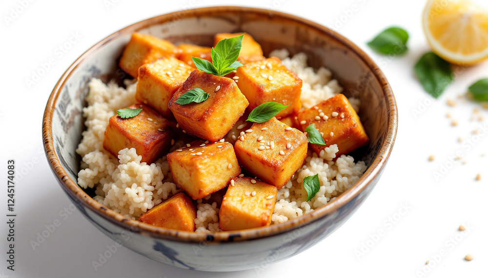 Delicious Pan-fried Tofu with Sesame Seeds and Rice Delicious Pan-fried Tofu with Sesame Seeds and Rice