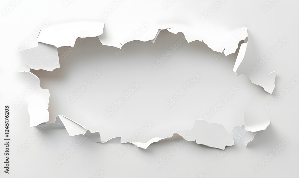 Torn paper hole, white background, design template Torn paper hole, white background, design template