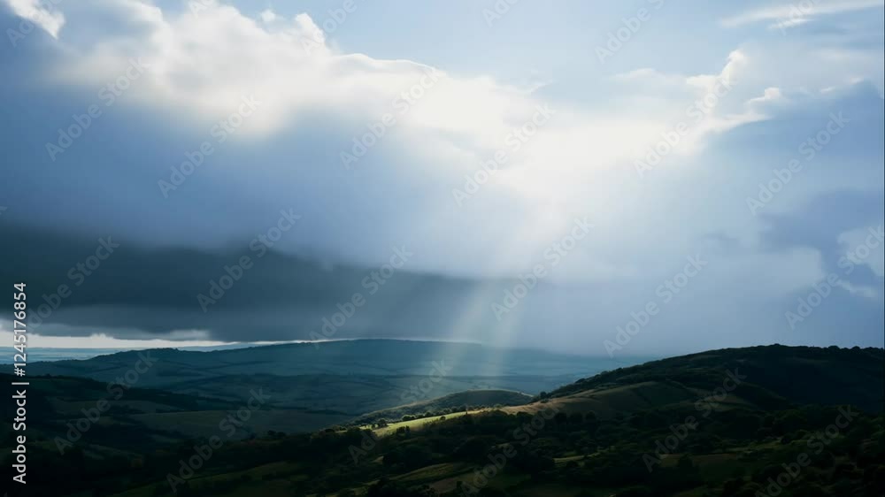 Dramatic Cloudy Sky Over Serene Rolling Hills with Lush Green Landscape and Soft Light Creating a Peaceful Atmosphere for Nature Photography Enthusiasts Dramatic Cloudy Sky Over Serene Rolling Hills with Lush Green Landscape and Soft Light Creating a Peaceful Atmosphere for Nature Photography Enthusiasts