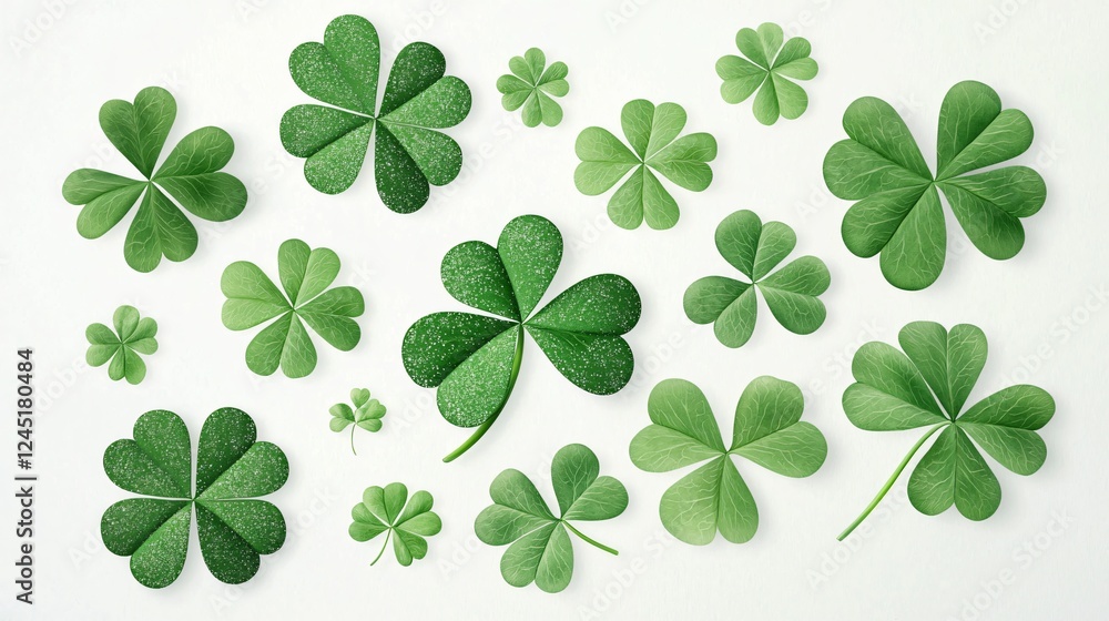 Clover leaves pattern, white background, St. Patrick's Day Clover leaves pattern, white background, St. Patrick's Day