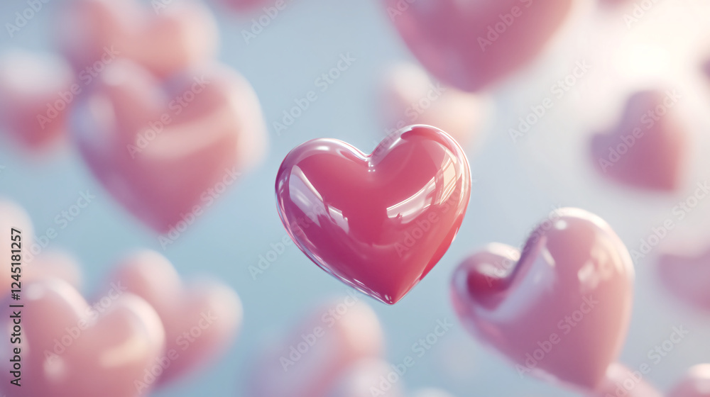 Obraz premium Colorful hearts floating in the air, symbolizing love and affection in a dreamy atmosphere.