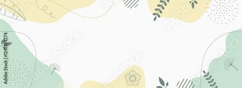 幾何学模様と植物のラインアート背景