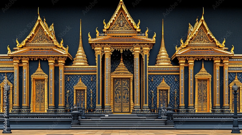 Grand Palace Opulence Royal Architecture Intricate Detailing Thai Culture Golden Embellishments Style. Grand Palace Opulence Royal Architecture Intricate Detailing Thai Culture Golden Embellishments Style.