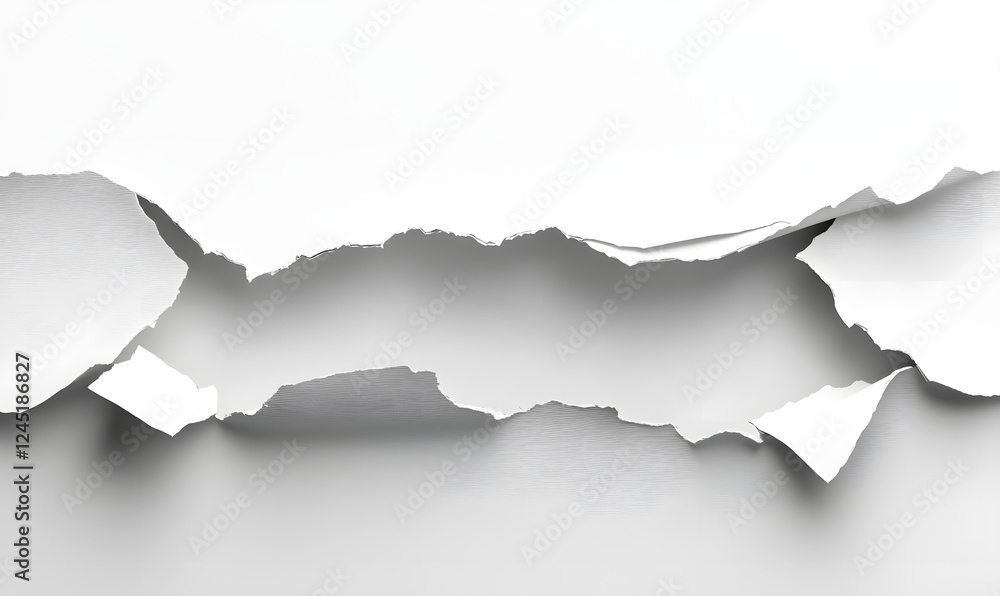 Torn white paper, reveals grey background,  design element
