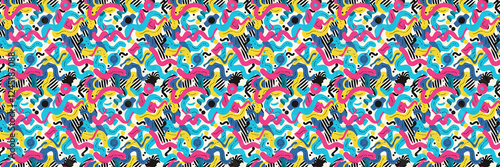 Seamless pattern with geometric shapes in the style. Multicolored vintage background with triangles, circles and squares for textile, fabric and Sudanese fabric art.