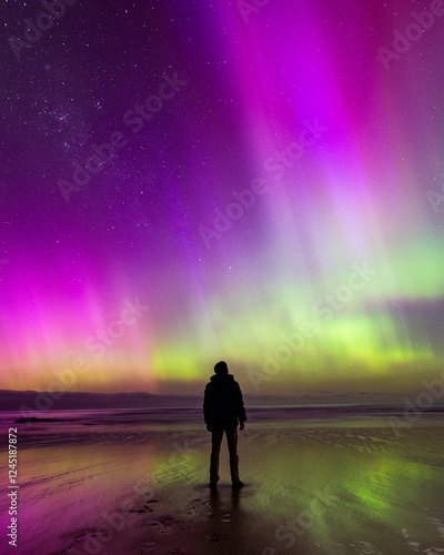 Quadro su tela The stunning Southern Lights (aurora australis) over Dunedin, Otago Region, New Zealand