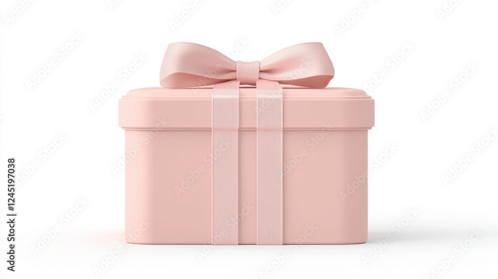 Pastel Pink Gift Box with Bow on White Background Pastel Pink Gift Box with Bow on White Background