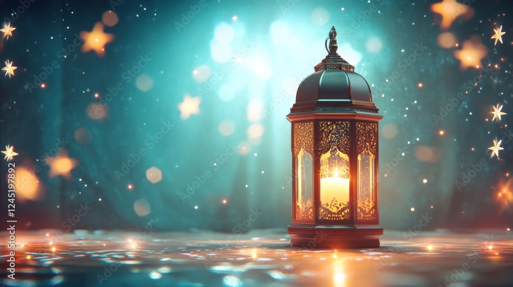 Ornate Ramadan Lantern with Mystical Glow Ornate Ramadan Lantern with Mystical Glow