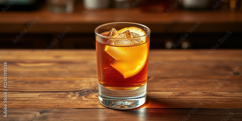 Enjoying a refreshing cocktail with ice and a citrus twist in a cozy bar setting during the evening hours Enjoying a refreshing cocktail with ice and a citrus twist in a cozy bar setting during the evening hours