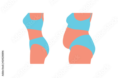 Female body side view on a white background. Slimming. Sports training. Vector illustration.