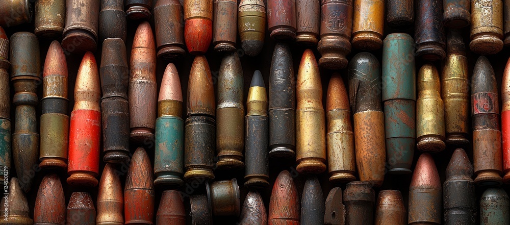 Spent bullets arranged, close-up view. War, conflict background. Stock photo use Spent bullets arranged, close-up view. War, conflict background. Stock photo use