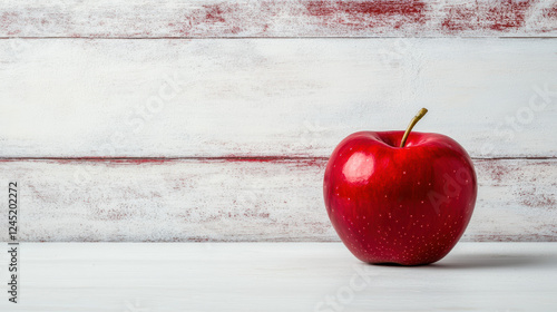 vibrant red apple placed perfectly in center of rustic background