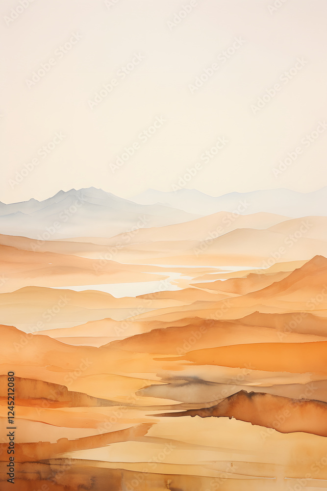 Naklejka premium watercolor warm color mountains landscape abstract graphic poster background