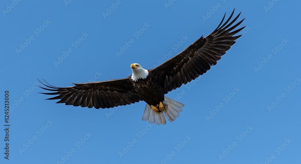 Majestic Bald Eagle Soaring in a Blue Sky Majestic Bald Eagle Soaring in a Blue Sky