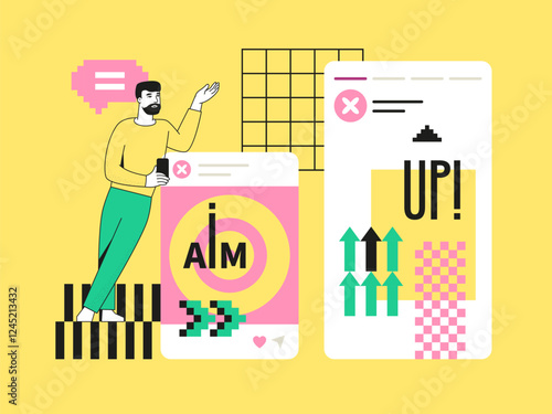 Post about personal growth - social media screens templates illustration