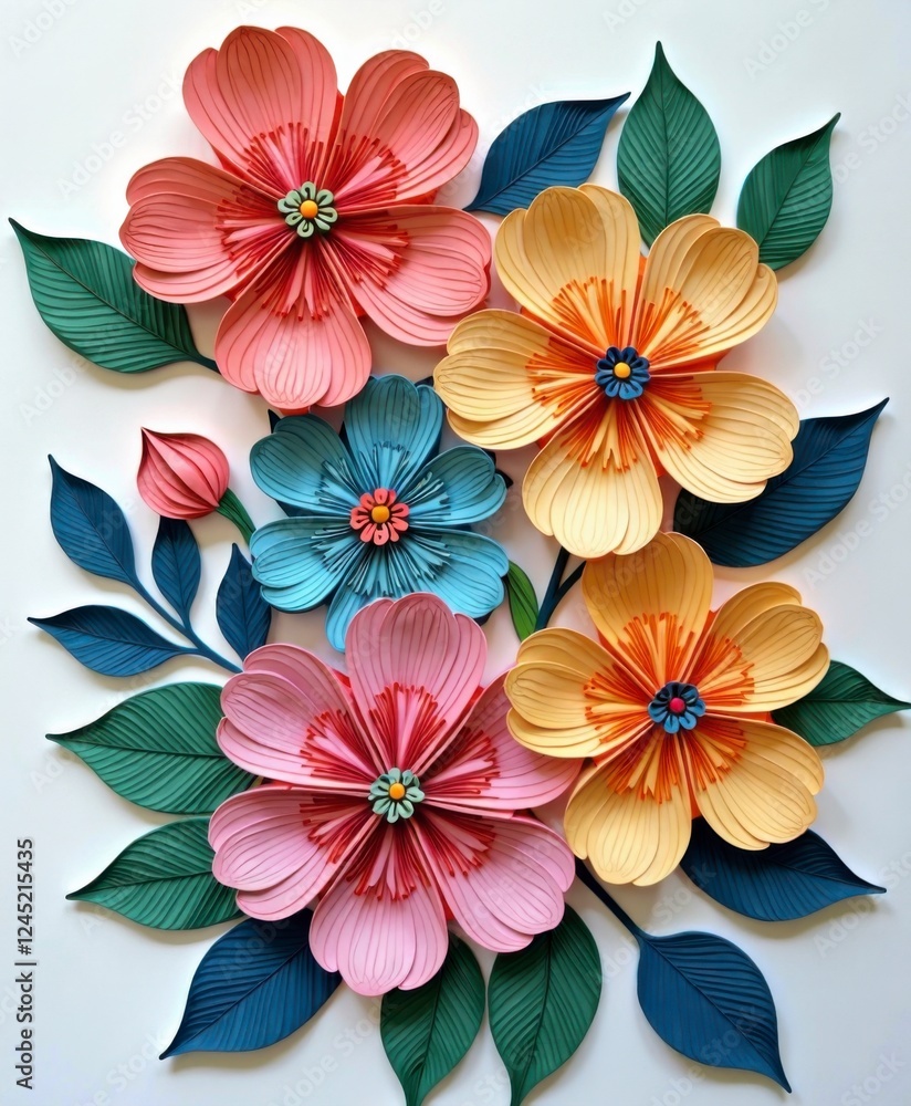 Fototapeta premium Vibrant Paper Quilling Flowers in Intricate Fantasy Garden Style