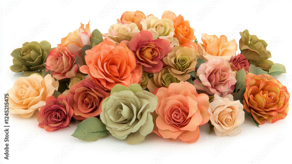 Obraz premium vibrant mix of roses in tropical colors like orange, pink, and green creates stunning floral display