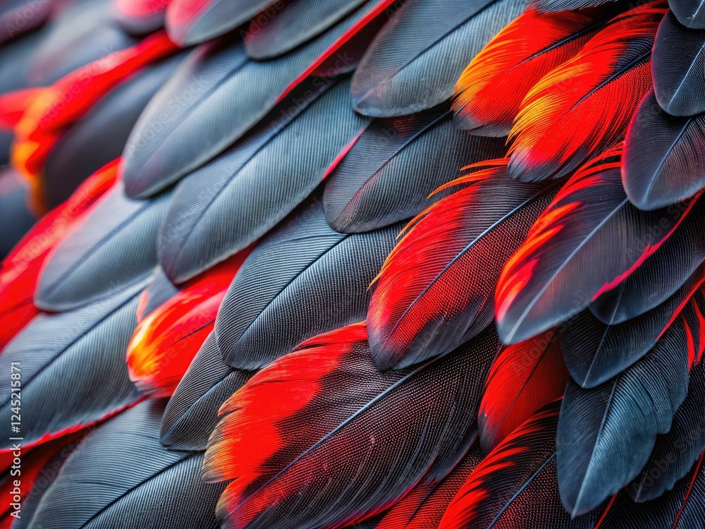 Obraz premium Macro Photography: Wild Red-tailed Black Cockatoo Feathers, Close-up, Vivid Colors, Nature, Wildlife, Bird, Australian Parrot