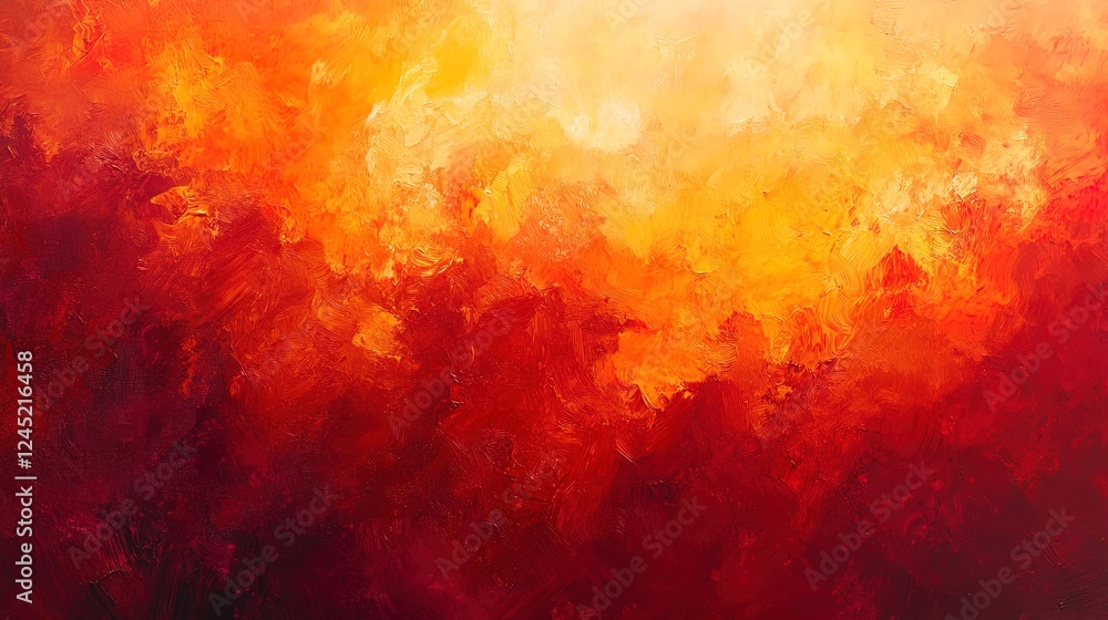 A fiery abstract acrylic painting with glowing reds and oranges A fiery abstract acrylic painting with glowing reds and oranges