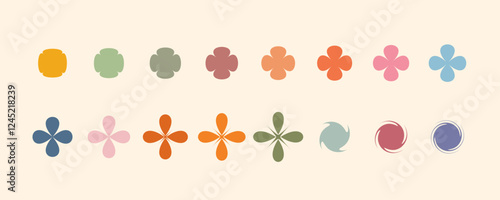 Minimalist geometric elements set, abstract bauhaus forms, groovy colors. Simple flower shape, basic form, trendy modern graphic element vector set