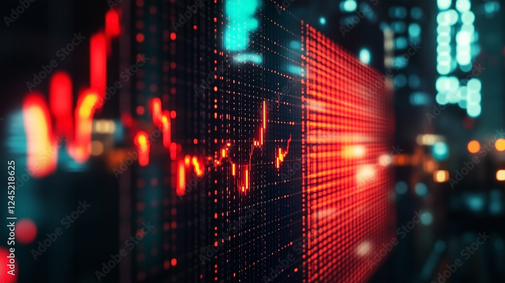 Stock Market Plunge Red Graph Displayed Against City Lights in Dark Background Stock Market Plunge Red Graph Displayed Against City Lights in Dark Background