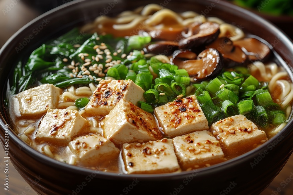 Steaming tofu noodle soup with mushrooms Steaming tofu noodle soup with mushrooms