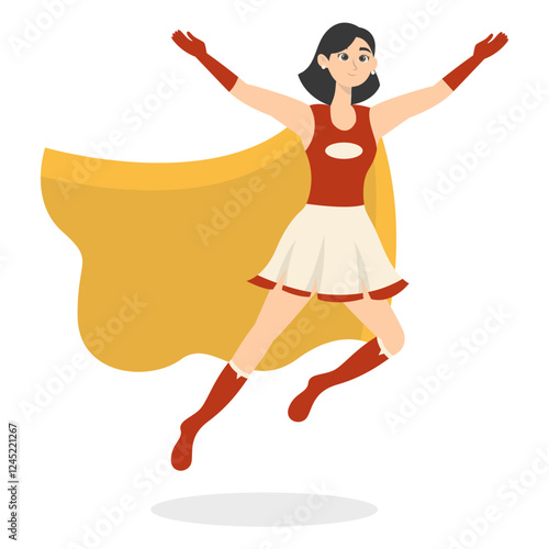 Woman Superhero Cartoon Character on White Background. Vector Illustration.