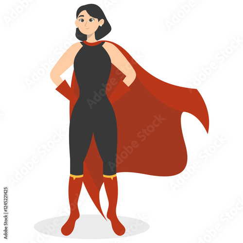 Woman Superhero Cartoon Character on White Background. Vector Illustration.