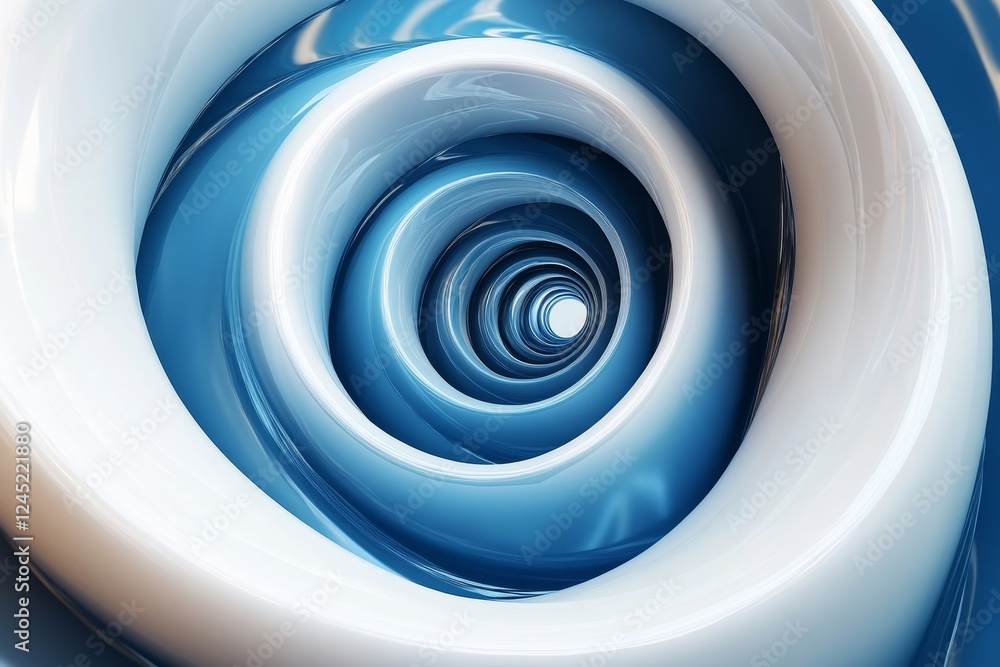 3D White and Blue Spiral, Generative AI 3D White and Blue Spiral, Generative AI