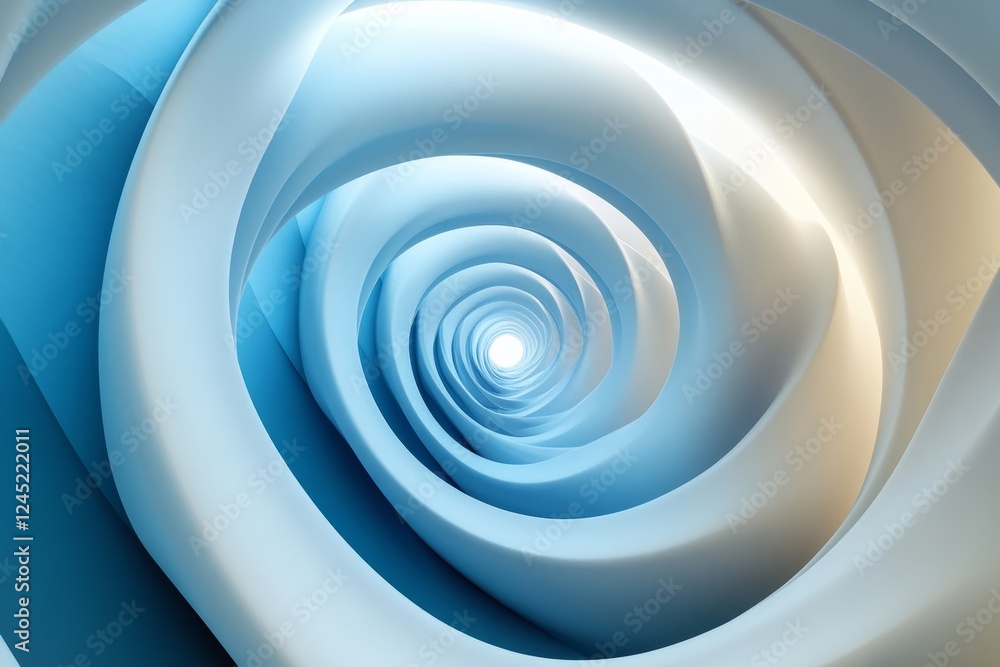 3D White and Blue Spiral, Generative AI 3D White and Blue Spiral, Generative AI
