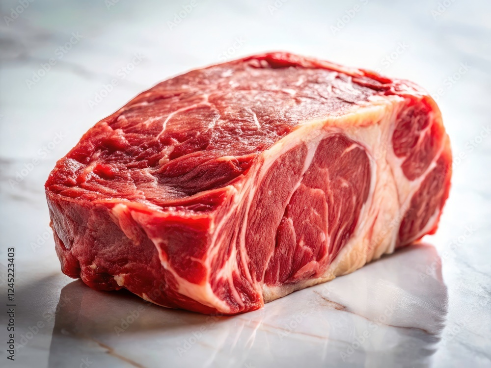 Obraz premium Prime Rib Roast, Large Beef Cut, Butcher Shop, Raw Meat Photography, White Background Food Photo, Premium Beef, Meat Image, Culinary Photography, Food Stock Photo