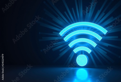 Radiant Wireless Network: Glowing Blue Symbol, Technology Vector Illustration, Dark Background & Modern Design

