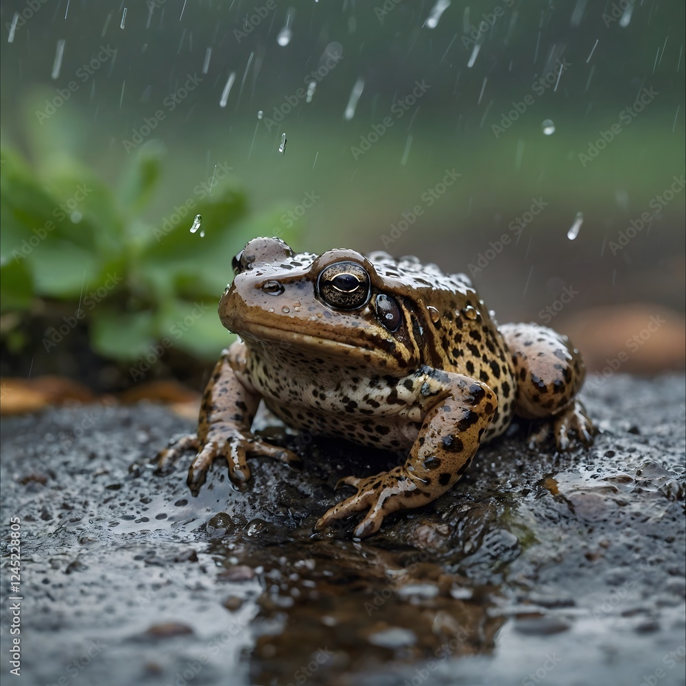 Obraz premium Wet Whimsy: A Mississippi Gopher Frog Amidst the Rain