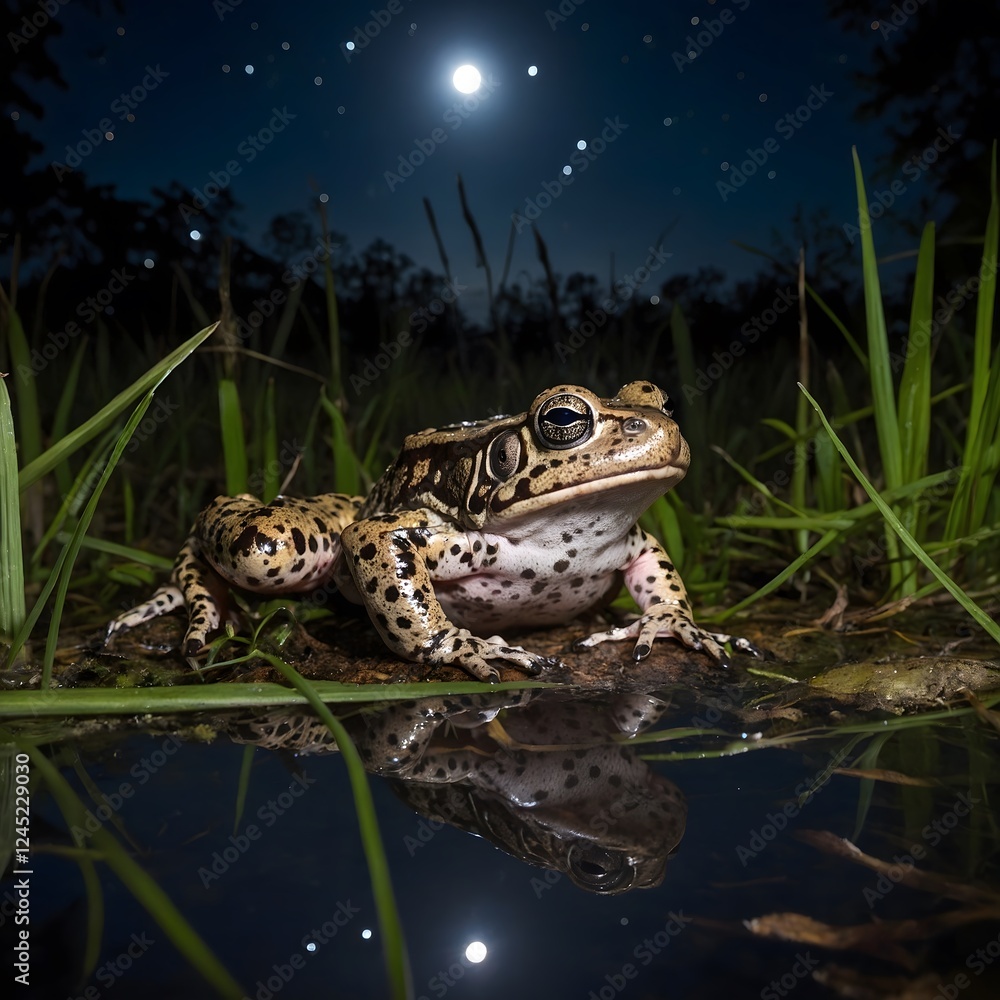Fototapeta premium Nocturnal Whispers: The Gopher Frog Under the Moonlight