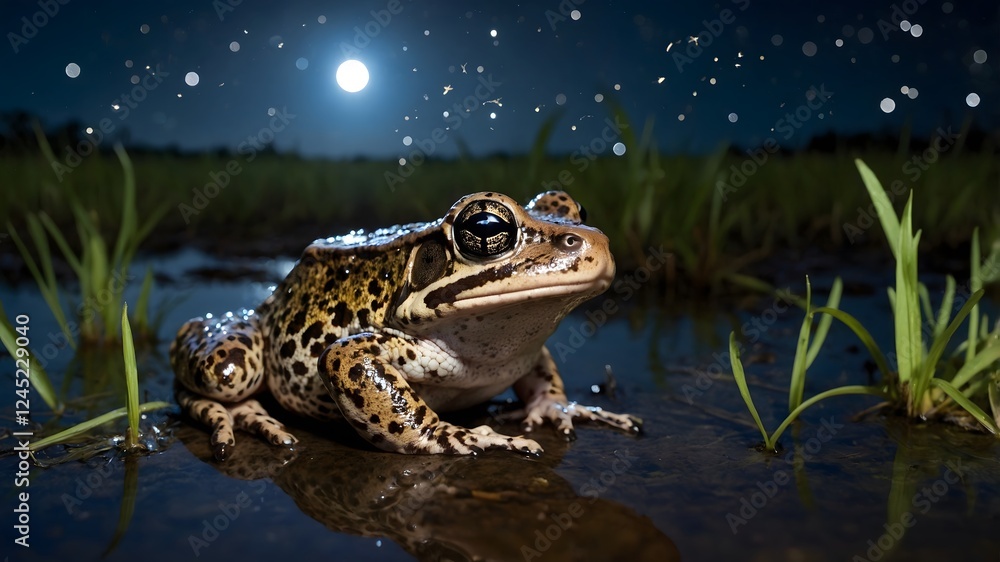 Obraz premium Celestial Adventures: The Gopher Frog's Nighttime Exploration