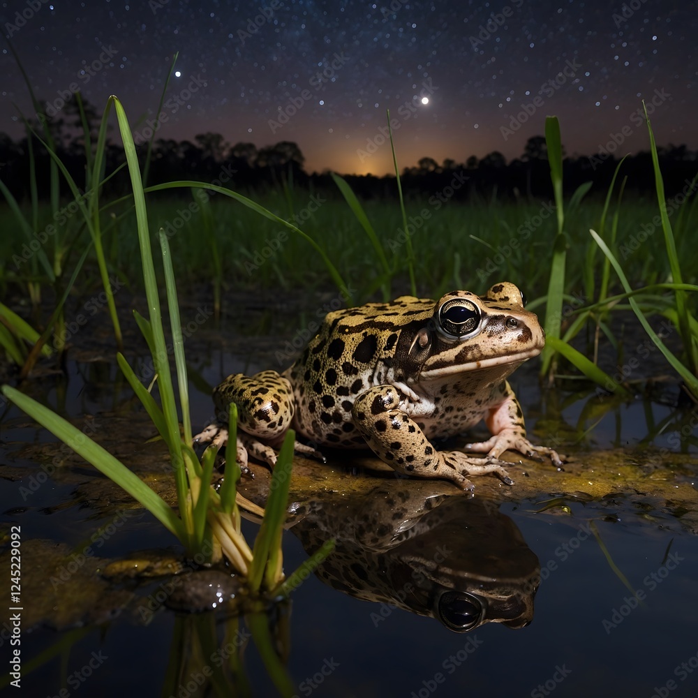 Obraz premium Moonlit Encounters: The Gopher Frog's Mystical Night Adventures