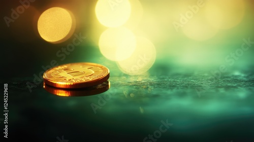 A golden coin rolling on a reflective surface with a soft-focus background, symbolizing financial momentum and success.
