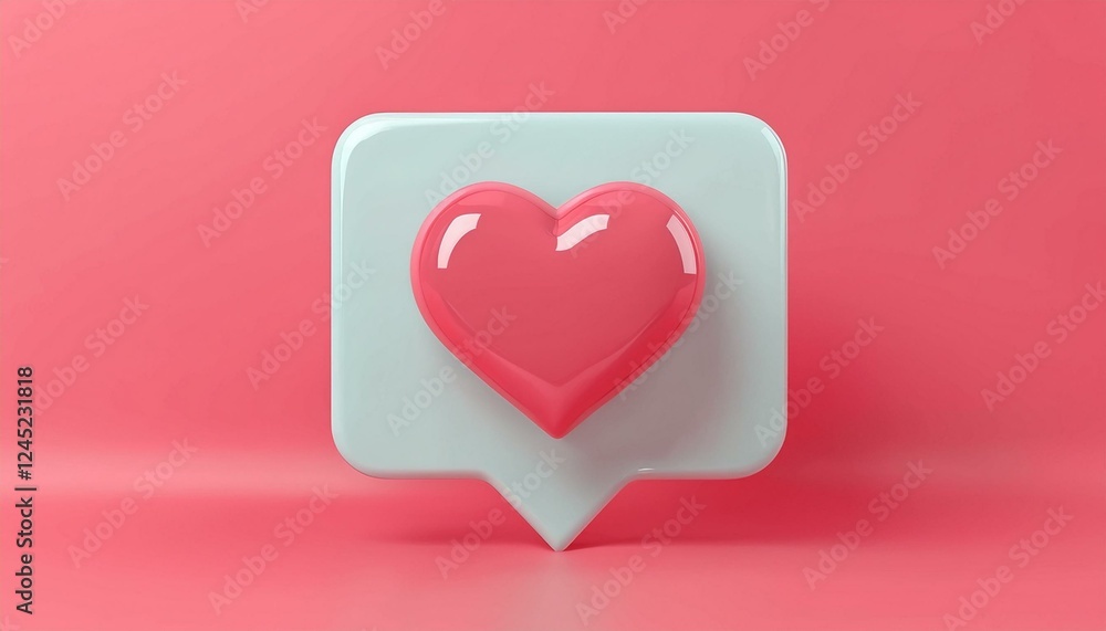 Speech balloon. 3D heart icon in a speech bubble on a pink background. Speech balloon. 3D heart icon in a speech bubble on a pink background.
